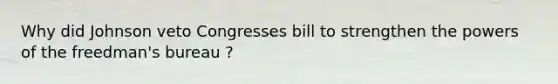 Why did Johnson veto Congresses bill to strengthen the powers of the freedman's bureau ?