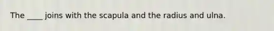 The ____ joins with the scapula and the radius and ulna.