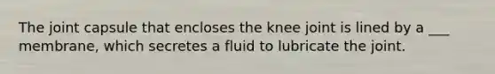 The joint capsule that encloses the knee joint is lined by a ___ membrane, which secretes a fluid to lubricate the joint.