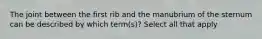 The joint between the first rib and the manubrium of the sternum can be described by which term(s)? Select all that apply