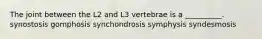 The joint between the L2 and L3 vertebrae is a __________. synostosis gomphosis synchondrosis symphysis syndesmosis