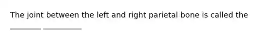 The joint between the left and right parietal bone is called the ________ __________