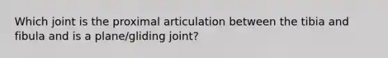 Which joint is the proximal articulation between the tibia and fibula and is a plane/gliding joint?