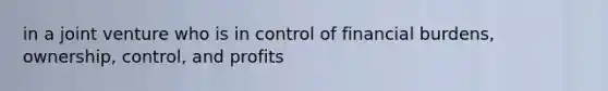 in a joint venture who is in control of financial burdens, ownership, control, and profits