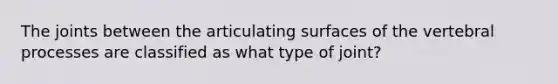 The joints between the articulating surfaces of the vertebral processes are classified as what type of joint?