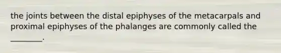 the joints between the distal epiphyses of the metacarpals and proximal epiphyses of the phalanges are commonly called the ________.