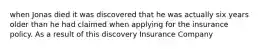 when Jonas died it was discovered that he was actually six years older than he had claimed when applying for the insurance policy. As a result of this discovery Insurance Company