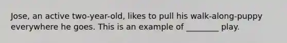 Jose, an active two-year-old, likes to pull his walk-along-puppy everywhere he goes. This is an example of ________ play.