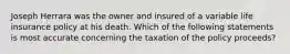 Joseph Herrara was the owner and insured of a variable life insurance policy at his death. Which of the following statements is most accurate concerning the taxation of the policy proceeds?