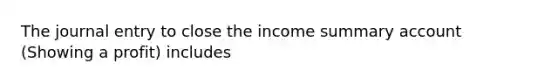 The journal entry to close the income summary account (Showing a profit) includes