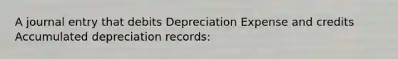 A journal entry that debits Depreciation Expense and credits Accumulated depreciation records: