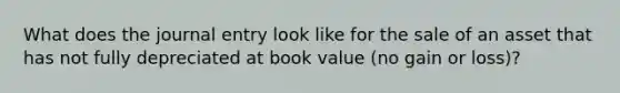 What does the journal entry look like for the sale of an asset that has not fully depreciated at book value (no gain or loss)?