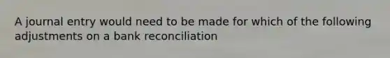 A journal entry would need to be made for which of the following adjustments on a bank reconciliation