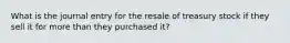 What is the journal entry for the resale of treasury stock if they sell it for more than they purchased it?