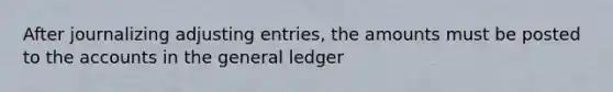 After journalizing adjusting entries, the amounts must be posted to the accounts in the general ledger