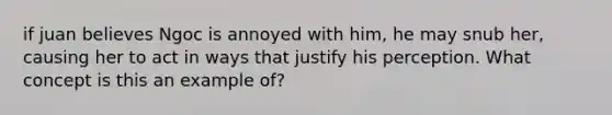 if juan believes Ngoc is annoyed with him, he may snub her, causing her to act in ways that justify his perception. What concept is this an example of?