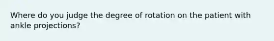 Where do you judge the degree of rotation on the patient with ankle projections?