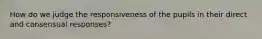 How do we judge the responsiveness of the pupils in their direct and consensual responses?