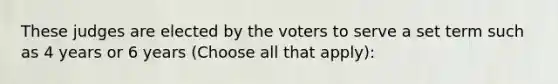 These judges are elected by the voters to serve a set term such as 4 years or 6 years (Choose all that apply):