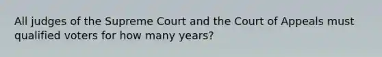 All judges of the Supreme Court and the Court of Appeals must qualified voters for how many years?