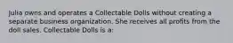 Julia owns and operates a Collectable Dolls without creating a separate business organization. She receives all profits from the doll sales. Collectable Dolls is a: