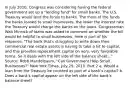 In July​ 2010, Congress was considering having the federal government set up a​ "lending fund" for small banks. The U.S. Treasury would lend the funds to banks. The more of the funds the banks loaned to small​ businesses, the lower the interest rate the Treasury would charge the banks on the loans. Congressman Walt Minnick of Idaho was asked to comment on whether the bill would be helpful to small businesses. Here is part of his​ response: ​"The bank​ that's struggling to write down their commercial real estate assets is having to take a hit to​ capital, and this provides replacement capital on​ very, very favorable terms. So it deals with the left side of the balance​ sheet..." Source​: Robb​ Mandelbaum, "Can Government Help Small​ Businesses?" New York Times​, July​ 29, 2010. Part 2 a. Would a loan from the Treasury be counted as part of a​ bank's capital? b. Does a​ bank's capital appear on the left side of the​ bank's balance​ sheet?