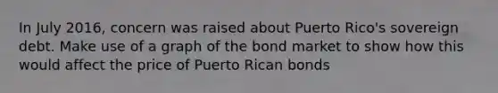 In July 2016, concern was raised about Puerto Rico's sovereign debt. Make use of a graph of the bond market to show how this would affect the price of Puerto Rican bonds