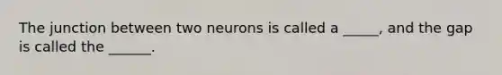 The junction between two neurons is called a _____, and the gap is called the ______.