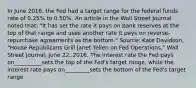 In June​ 2016, the Fed had a target range for the federal funds rate of​ 0.25% to​ 0.50%. An article in the Wall Street Journal noted​ that: "It has set the rate it pays on bank reserves at the top of that range and uses another rate it pays on​ reverse-repurchase agreements as the bottom." ​Source: Kate​ Davidson, "House Republicans Grill Janet Yellen on Fed ​Operations," Wall Street Journal​, June​ 22, 2016. The interest rate the Fed pays on__________sets the top of the Fed's target range, while the interest rate pays on_________sets the bottom of the Fed's target range