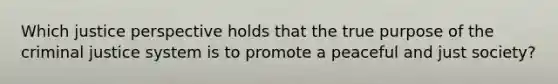 Which justice perspective holds that the true purpose of the criminal justice system is to promote a peaceful and just society?