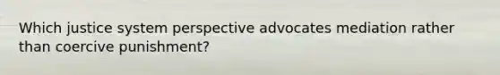 Which justice system perspective advocates mediation rather than coercive punishment?