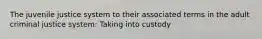 The juvenile justice system to their associated terms in the adult criminal justice system: Taking into custody