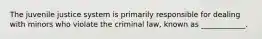 The juvenile justice system is primarily responsible for dealing with minors who violate the criminal law, known as ____________.