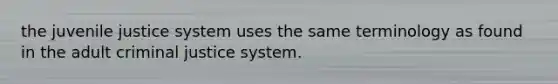 the juvenile justice system uses the same terminology as found in the adult criminal justice system.