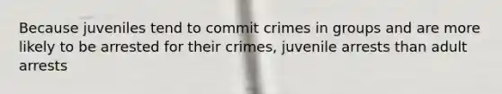 Because juveniles tend to commit crimes in groups and are more likely to be arrested for their crimes, juvenile arrests than adult arrests