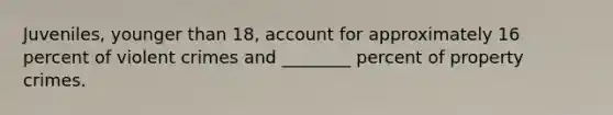 Juveniles, younger than 18, account for approximately 16 percent of violent crimes and ________ percent of property crimes.