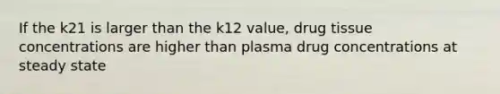 If the k21 is larger than the k12 value, drug tissue concentrations are higher than plasma drug concentrations at steady state