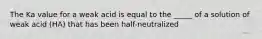 The Ka value for a weak acid is equal to the _____ of a solution of weak acid (HA) that has been half-neutralized