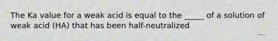 The Ka value for a weak acid is equal to the _____ of a solution of weak acid (HA) that has been half-neutralized