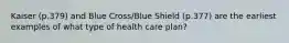 Kaiser (p.379) and Blue Cross/Blue Shield (p.377) are the earliest examples of what type of health care plan?