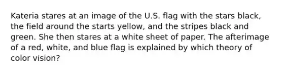 Kateria stares at an image of the U.S. flag with the stars black, the field around the starts yellow, and the stripes black and green. She then stares at a white sheet of paper. The afterimage of a red, white, and blue flag is explained by which theory of color vision?