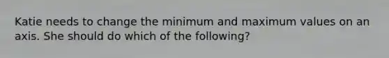 Katie needs to change the minimum and maximum values on an axis. She should do which of the following?