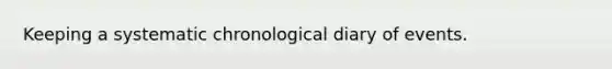 Keeping a systematic chronological diary of events.