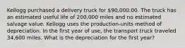 Kellogg purchased a delivery truck for 90,000.00. The truck has an estimated useful life of 200,000 miles and no estimated salvage value. Kellogg uses the production-units method of depreciation. In the first year of use, the transport truck traveled 34,600 miles. What is the depreciation for the first year?