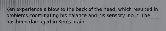 Ken experience a blow to the back of the head, which resulted in problems coordinating his balance and his sensory input. The ___ has been damaged in Ken's brain.