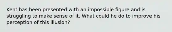 Kent has been presented with an impossible figure and is struggling to make sense of it. What could he do to improve his perception of this illusion?