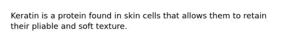 Keratin is a protein found in skin cells that allows them to retain their pliable and soft texture.