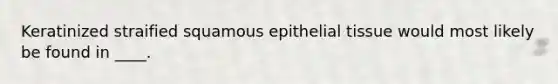 Keratinized straified squamous epithelial tissue would most likely be found in ____.