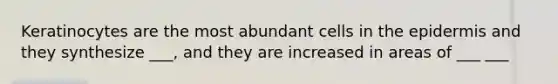 Keratinocytes are the most abundant cells in the epidermis and they synthesize ___, and they are increased in areas of ___ ___