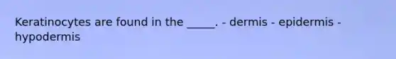 Keratinocytes are found in the _____. - dermis - epidermis - hypodermis